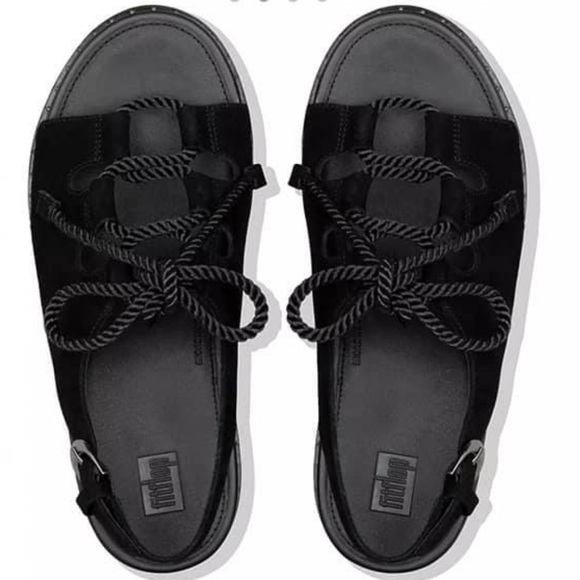 FITFLOP FAYE LACE UP SLINGBACK PLATFORM WEDGE BLACK SIZE 8 EUC - Picture 2 of 10